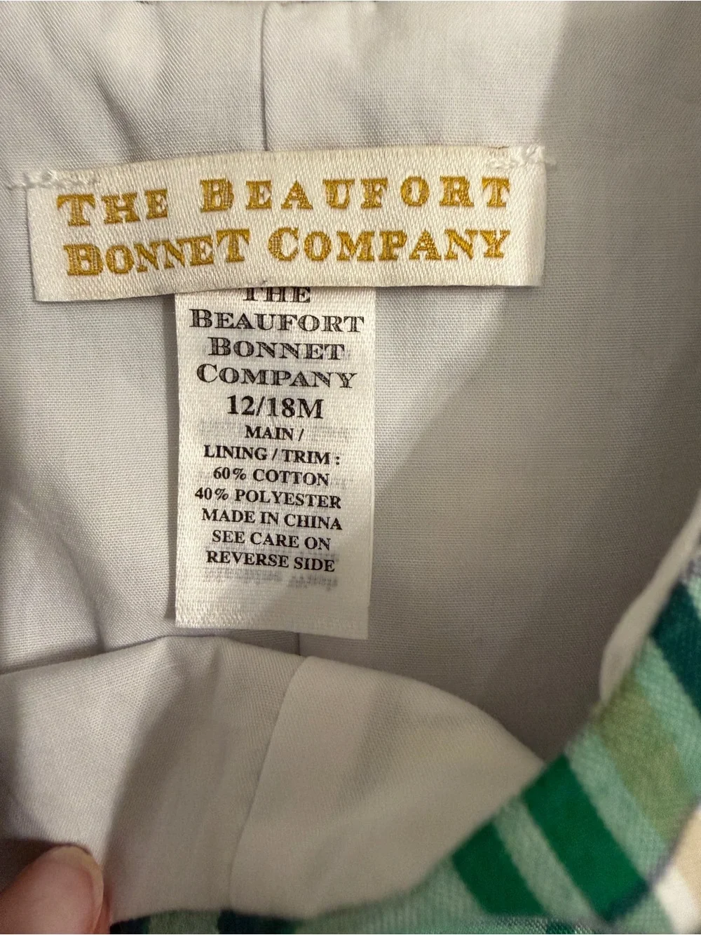 The Beaufort Bonnet Company green plaid Prescott Pocket Jon Jon 12-18M